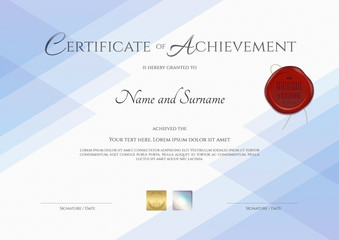 Fototapeta premium Modern certificate of achievement template with red wax seal in vector