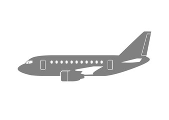 Grey aircraft icon on white background
