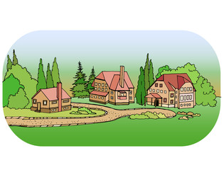 Vector illustration of beautiful summer landscape with a home