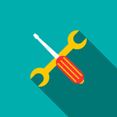 Screwdriver and wrench icon, flat style