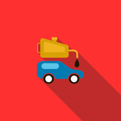 Blue car and oiler icon, flat style