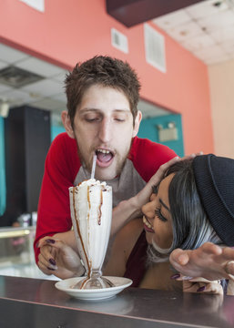 Young couple at a diner.