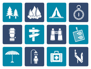 Flat Camping, travel and Tourism icons - vector icon set