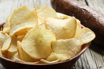 Tapioca chips / Yucca chips, selective focus