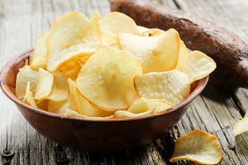 Tapioca chips / Yucca chips, selective focus