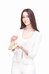 Young woman portrait holding gift