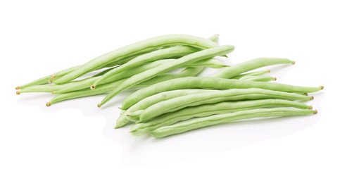 Green beans handful isolated on white background