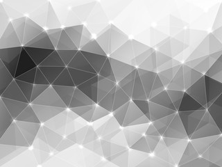 Abstract  polygonal background with shining dots  and crossing lines. Greyscale gamut