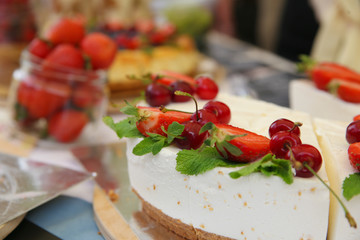 desserts with fruits, mousse, biscuits