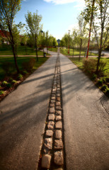 Fototapeta na wymiar Bike path along Red River in Winnipeg