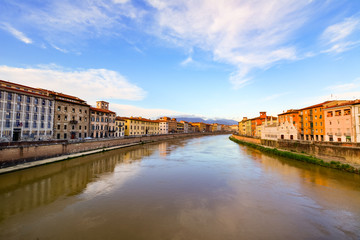 Overview of Pisa city crossed by the Arno river