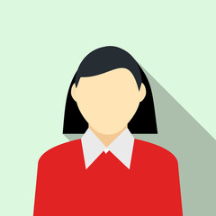 Woman in red pullover icon, flat style