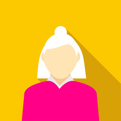 Woman with gray hair in pink pullover icon