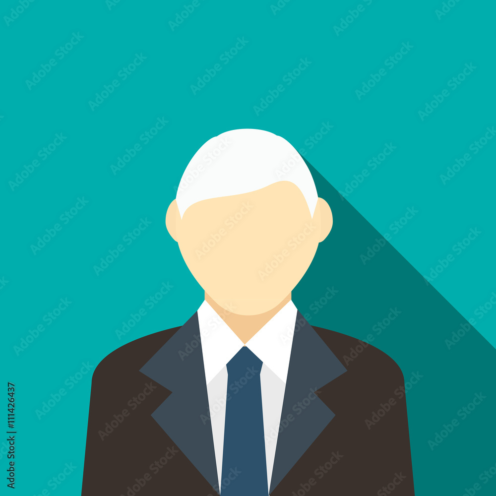 Poster man with gray hair in a suit icon, flat style - Posters