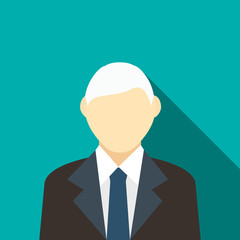 Man with gray hair in a suit icon, flat style