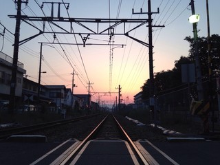Fototapeta na wymiar sunset railway