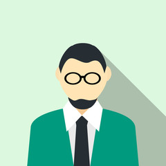 Man in glasses with a beard in a green suit icon