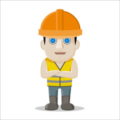 Cartoon worker on white background. Vector illustration.