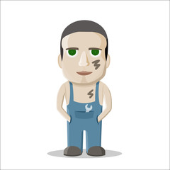 Cartoon mechanic on white background. Vector illustration.