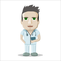 Cartoon doctor on white background. Vector illustration.