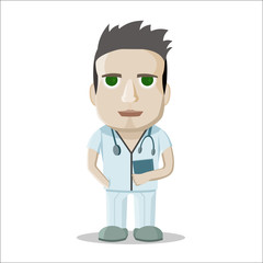 Fototapeta premium Cartoon doctor on white background. Vector illustration.