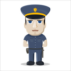 Cartoon policeman on white background. Vector illustration.