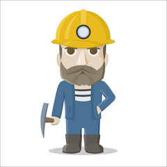 Cartoon miner on white background. Vector illustration.