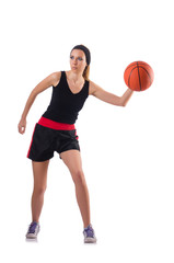 Naklejka premium Woman playing basketball isolated on white