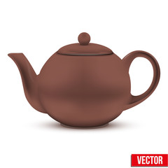 Brown ceramic teapot. Vector illustration.