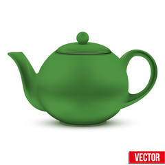Green ceramic teapot. Vector illustration.