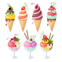 set of isolated ice cream on the white