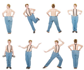 Obraz premium Funny man with trousers isolated on white