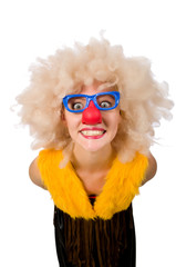 Funny clown woman isolated on the white