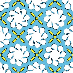  Abstract bloemenpatroon. Blauw en geel textielpatroon. Naadloze vector achtergrond © freeboytvnet
