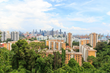 Obraz premium Panorama z panoramą Singapuru widziana z lasu deszczowego Mount faber