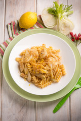 fusilli with  fennel grated lemon peel and hot chili pepper