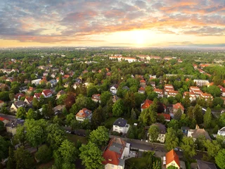 Fototapeten Luftaufnahme von Vorstadthäusern n Sonnenuntergang - Deutschland © Riko Best