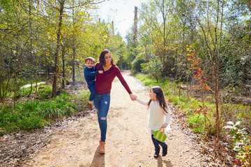 Mother daughter and son family in the park