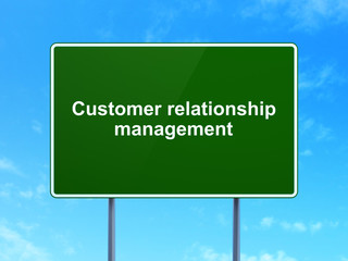 Advertising concept: Customer Relationship Management on road sign background