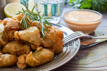 Shrimps in pastry for lunch.