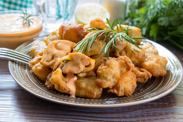 Shrimps in pastry for lunch.