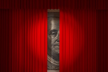 hundred dollars look behind the red curtain of the theater, the concept  franklin