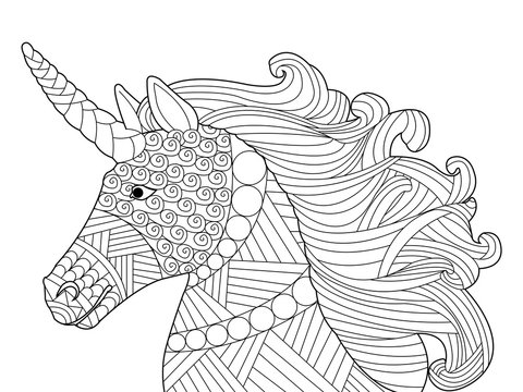 Head Unicorn Coloring Vector For Adults