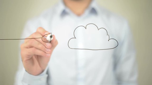 Cloud Computing,  Man writing on transparent screen