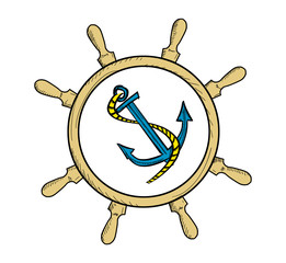 graphic illustration of anchor and helm for a logo
