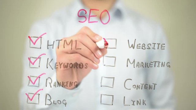 Seo, Check List,  Man writing on transparent screen