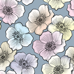 Floral seamless pattern. Flower background. Flourish bouquet sketch