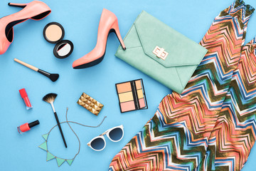 Fashion girl clothes accessories set. Luxury style