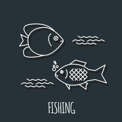 Diving icon with fishs and seaweed