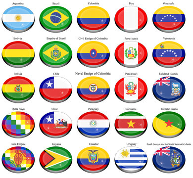Set of icons. Flags of the South America.   